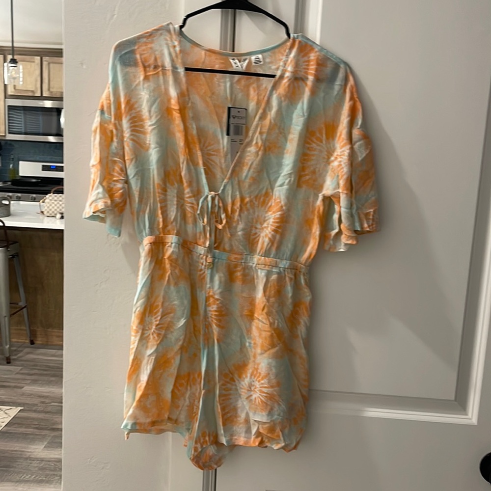 Blue and orange floral Roxy romper